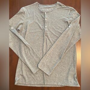 Mizzen Main Shirt Mens Medium Gray Henley Roll Tab Sleeve Knit Poly Blend